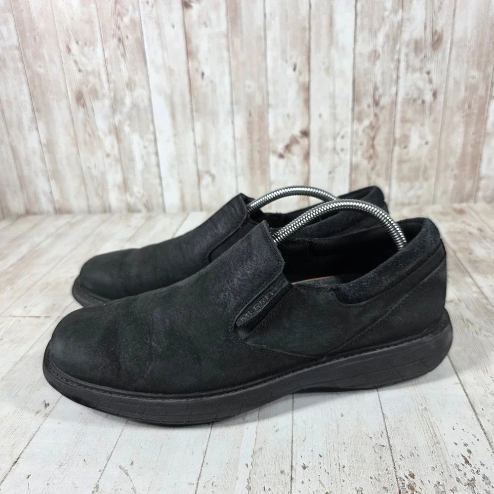 Merrell World Legend 2 Moc Mens Black Leather Slip On Shoes J94005 Size 10.5